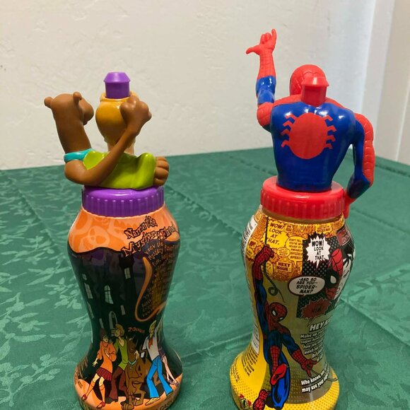 RARE VTG Cartoon Belly Washers Scooby Doo Shaggy Spiderman Bottles & Toppers Set - Picture 2 of 5